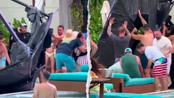 Terrifying scene unfolds as metal cabana frame crashes into packed casino pool area Education NSW